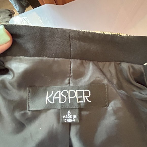 Kasper Separates Black White 3/4 Sleeves Size 6 One Button Blazer - Picture 3 of 3